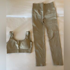 Beige Ribbed Workout Set